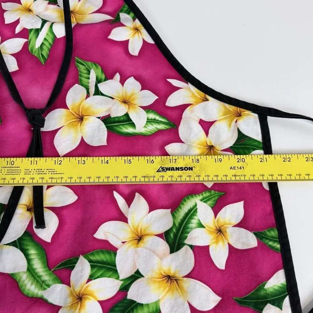 Aloha Hawaiian Floral Reversible Full Apron with Pockets Pink Purple OS
